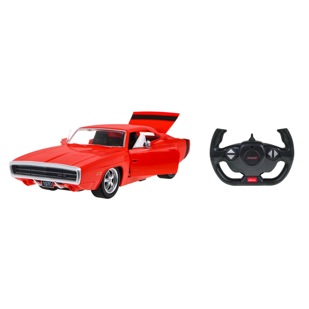 Nuotoliniu būdu valdomas 1970 m. Dodge Charger RT RASTAR modelis 1:16, raudonas