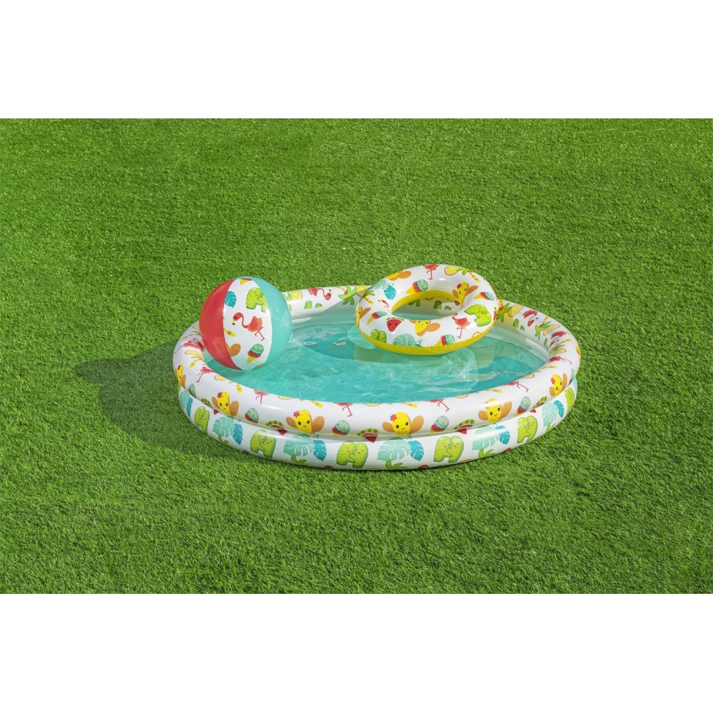 Pripučiamas baseinas vaikams 122x20 cm atogrąžų 3-in-1 + plaukimo ratas + paplūdimio kamuolys
