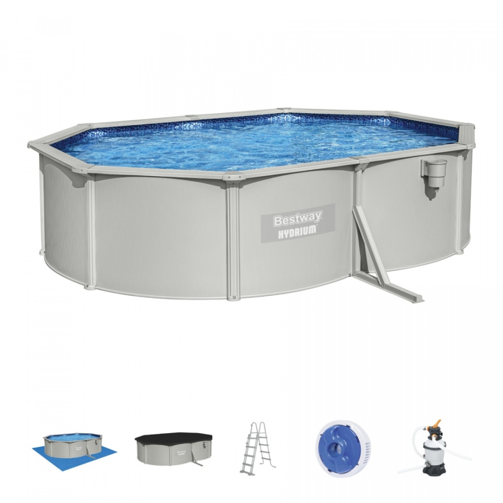 Karkasinis baseinas HYDRIUM 500x360x120, ovalo formos, 16x12 pėdų, BESTWAY 8-in-1 + smėlio filtras-Žaislai, Lauko žaislai, Basei