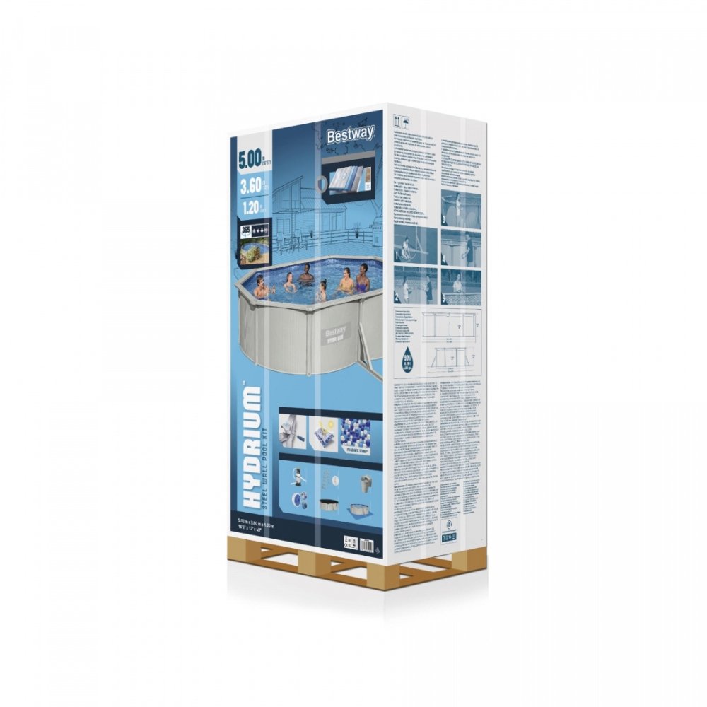Karkasinis baseinas HYDRIUM 500x360x120, ovalo formos, 16x12 pėdų, BESTWAY 8-in-1 + smėlio filtras-Žaislai, Lauko žaislai, Basei