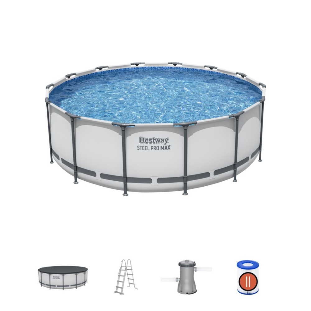 Plieninis baseinas Pro MAX 427x122 pilkos spalvos 14FT BESTWAY 5in1 + priedai