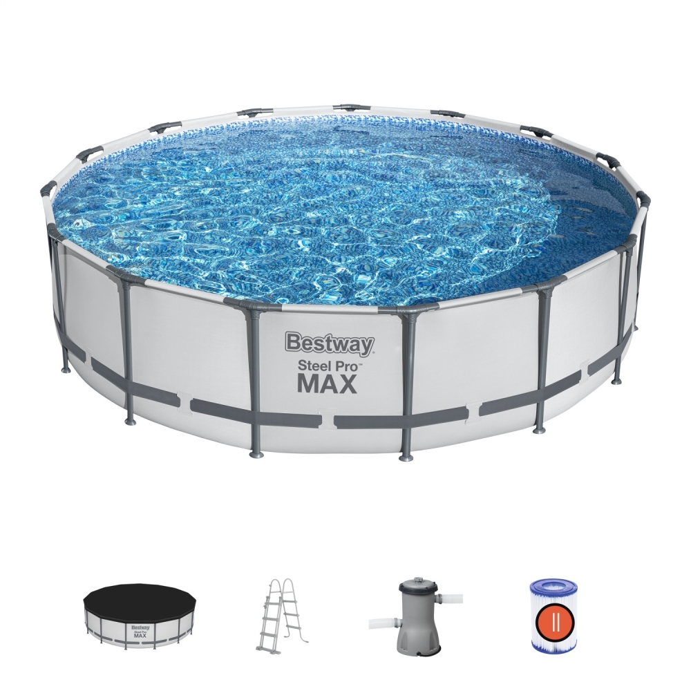 Karkasinis baseinas Steel Pro MAX 457x107 15 pėdų BESTWAY 5-in-1 + siurblys + kopėčios + dangtis