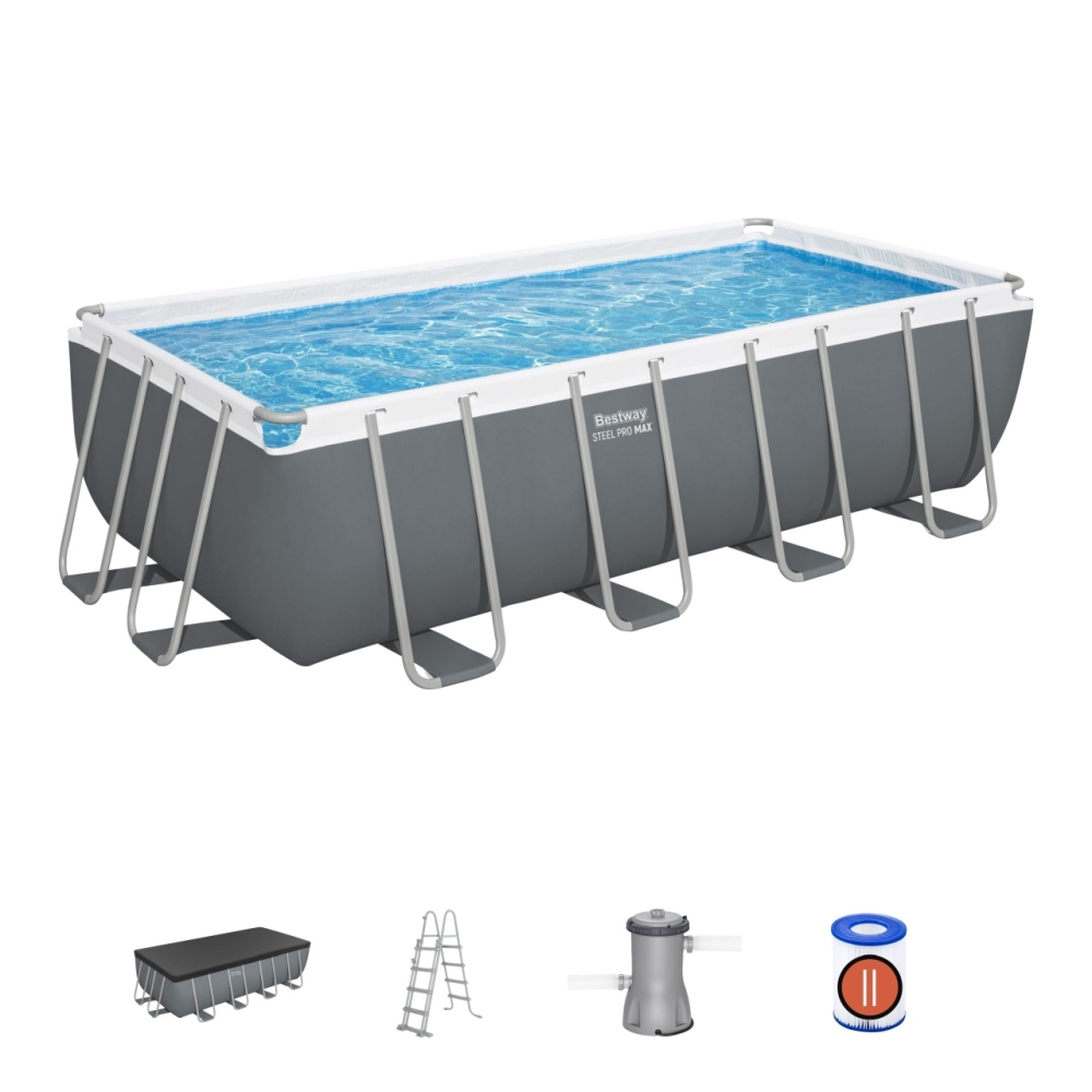 Baseinas Power Steel 488x244x122 Pilka 16x8FT BESTWAY 6in1 Rack
