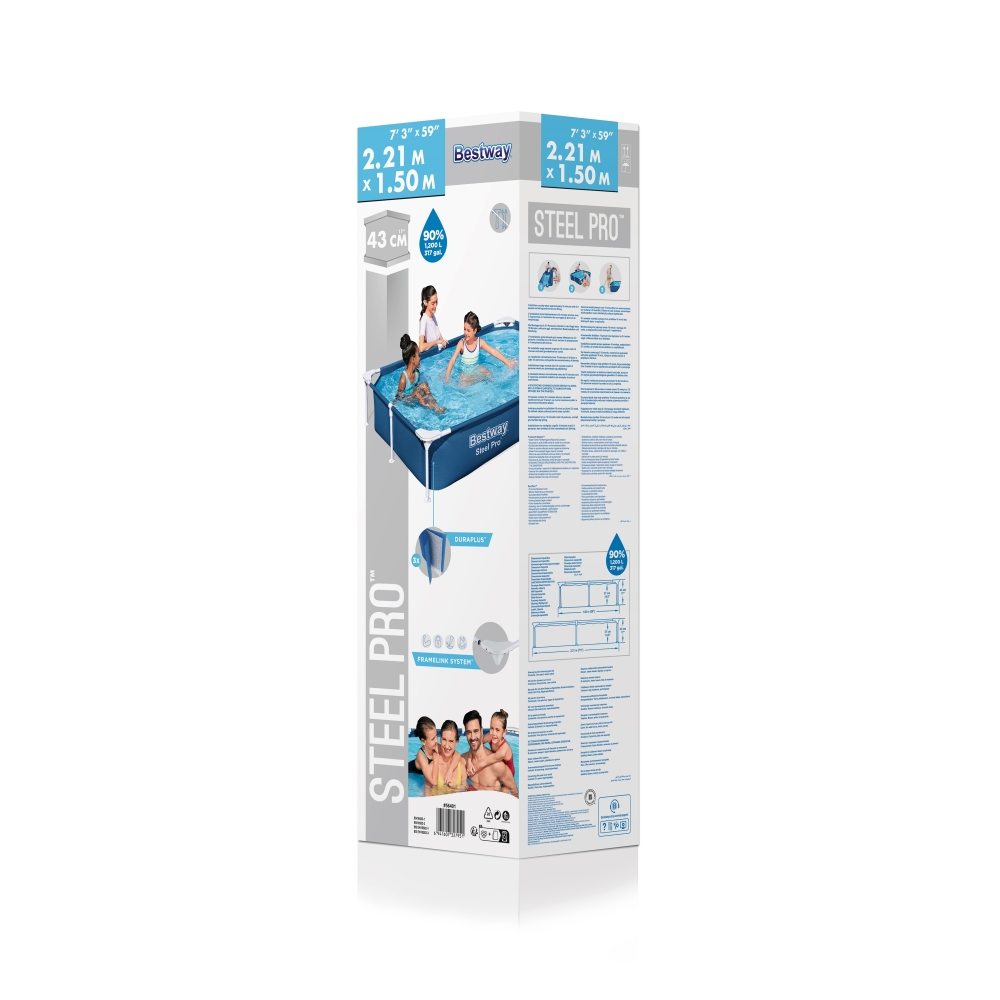 Stačiakampio formos baseinas SplashJr Steel Pro 221x150x43 BESTWAY