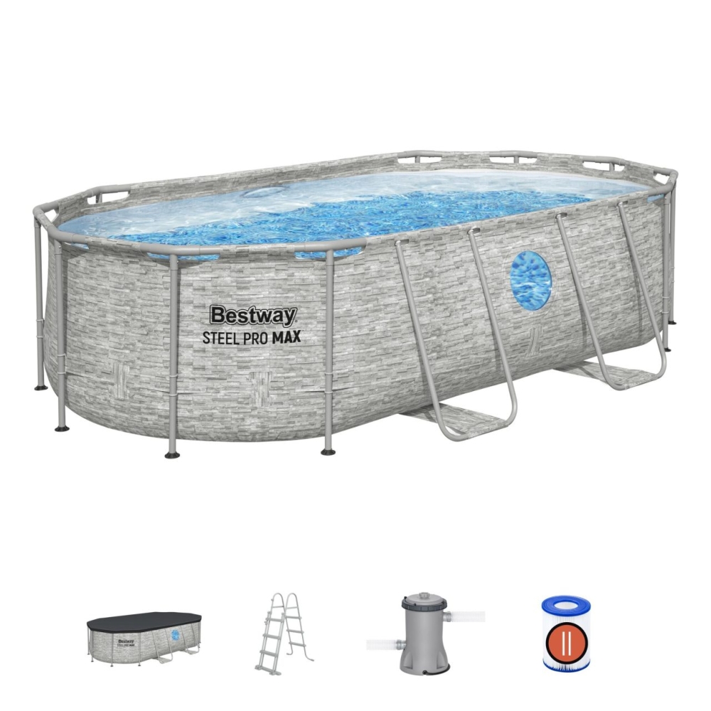 Plieninis baseinas "Power Steel Swim Vista" su langu 427x250x100 14x8FT BESTWAY 7in1