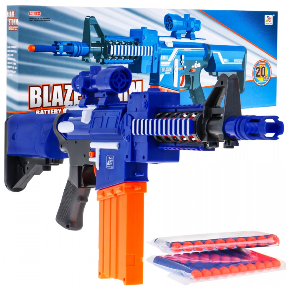 Automatinis vaikiškas šautuvas 8+ Blaze Storm 20 ilgų putplasčio kulkų + taikikliai