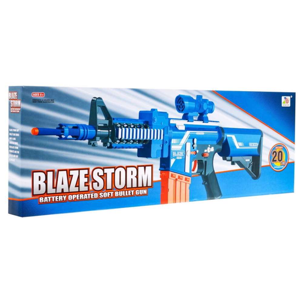 Automatinis vaikiškas šautuvas 8+ Blaze Storm 20 ilgų putplasčio kulkų + taikikliai