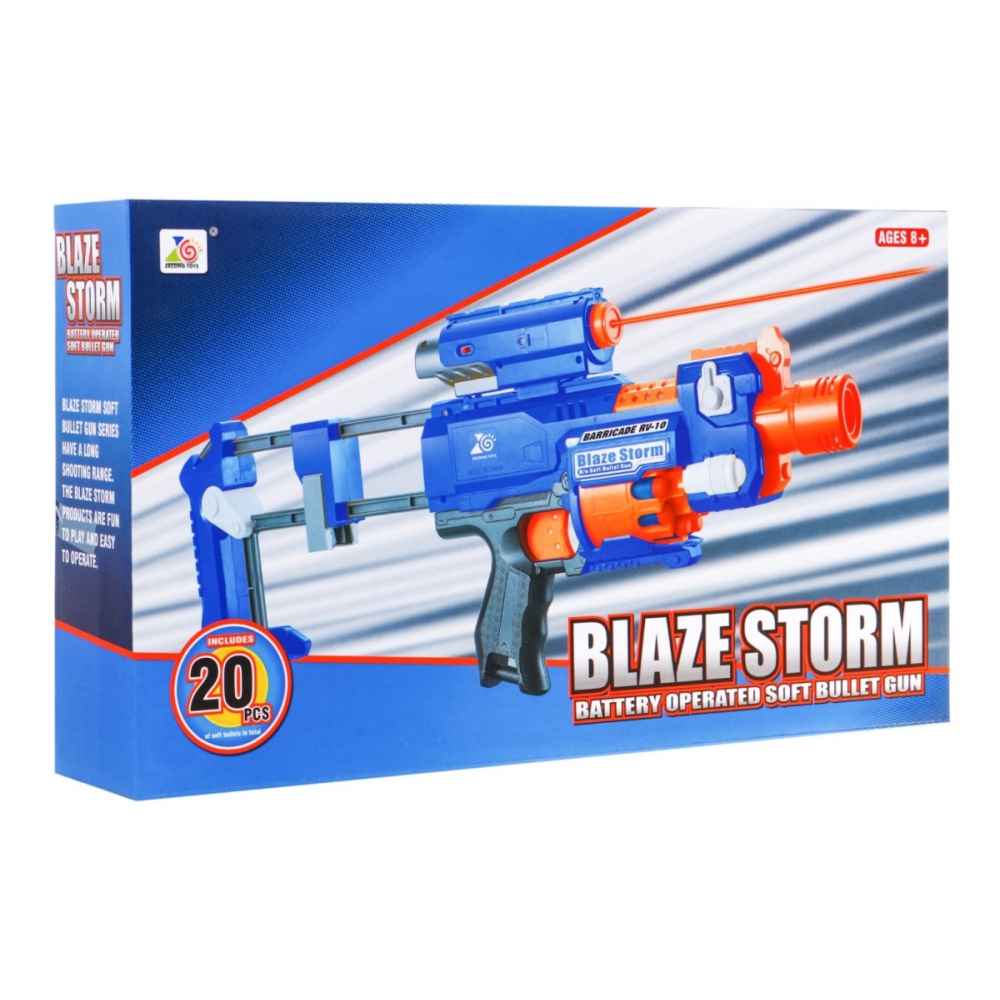 Vaikai 8+ Blaze Storm šautuvas + 20 putplasčio kulkų + Lazerinis taikiklis + Blykstė