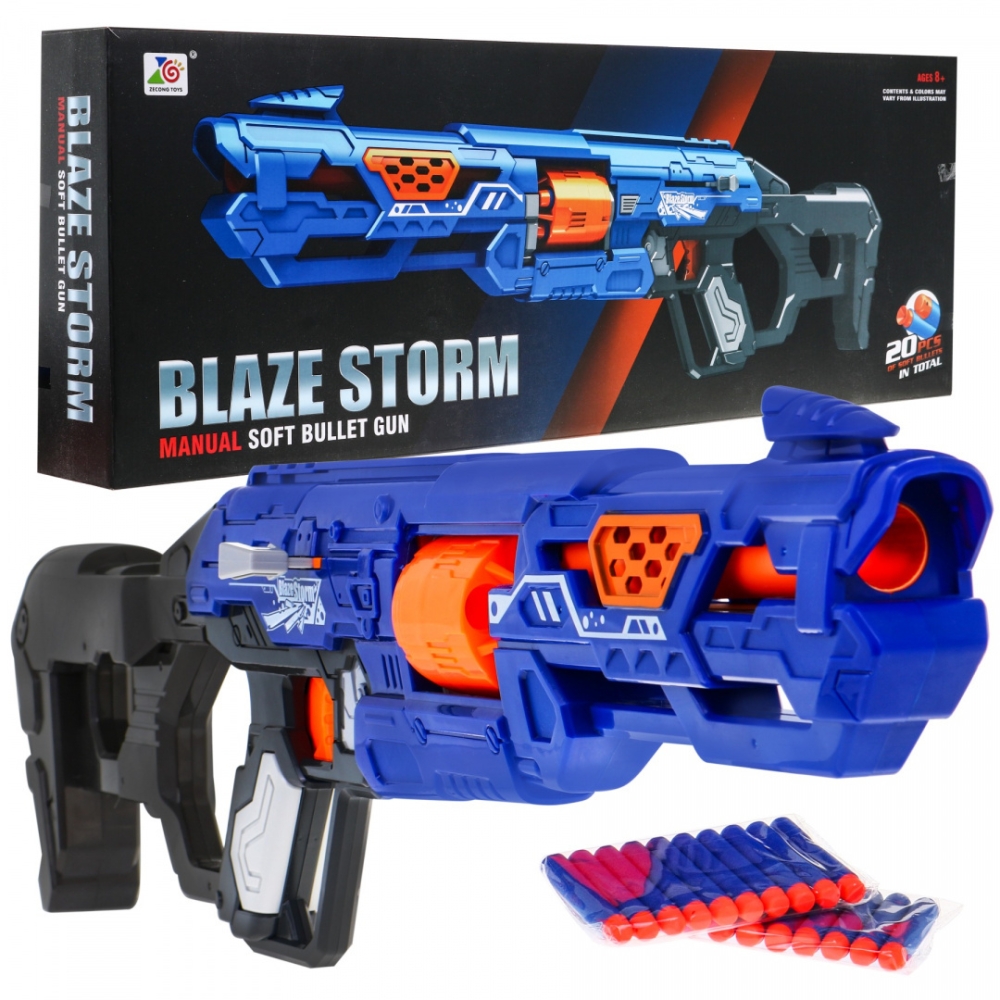 Vaikiškas rankinis šautuvas 8+ "Blaze Storm" mechanizmas su slankikliu + 20 ilgų putplasčio kulkų