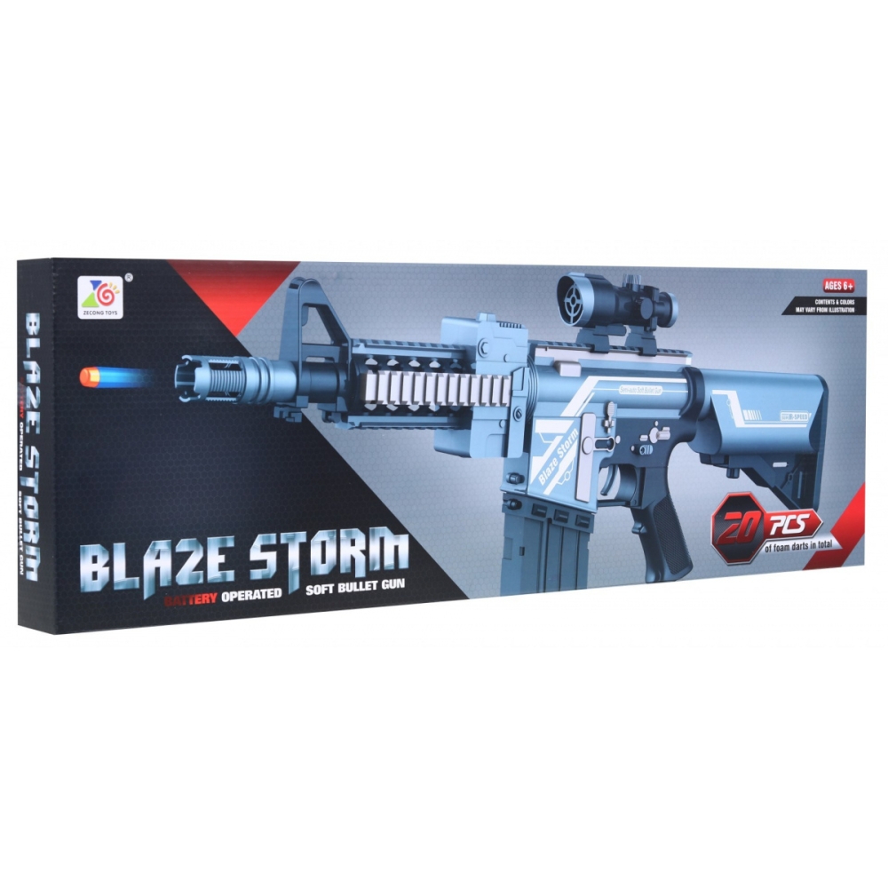 Sidabrinis vaikiškas šautuvas 6+ Blaze Storm 20 ilgų putplasčio kulkų + taikikliai