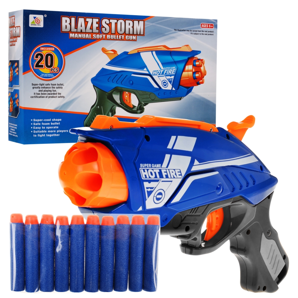 Rankinis pistoletas vaikams 6+ Blaze Storm Spyruoklinis mechanizmas + 20 ilgų putplasčio kulkų