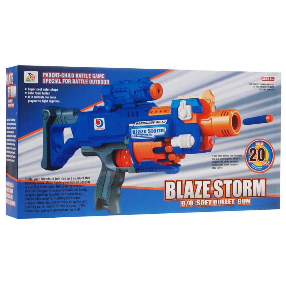 Szybkostrzelny Karabin dla dzieci 8+ Blaze Storm 20 długich Pocisków z pianki + Celownik + Kolba
