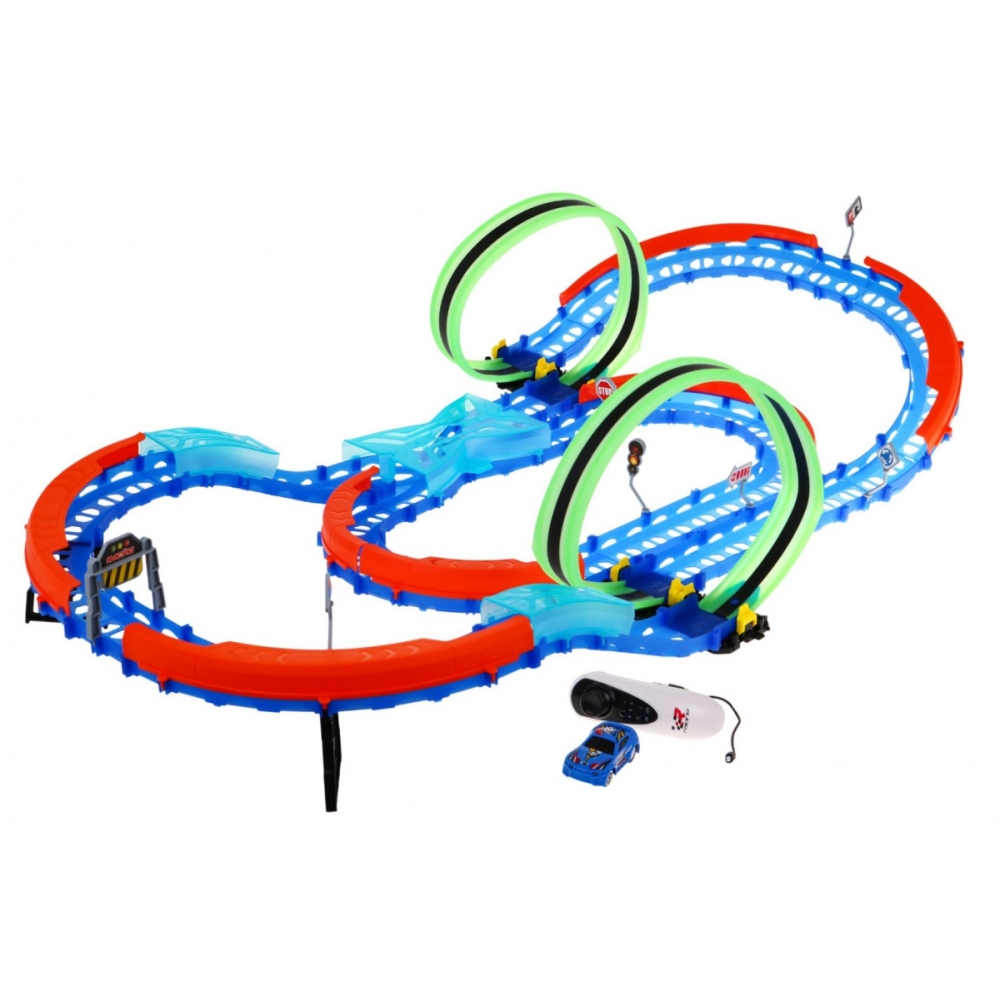 Fluorescencinė lenktynių trasa vaikams 3+ LED automobilis + Kilpa 360 + Sulankstoma trasa 57 el.