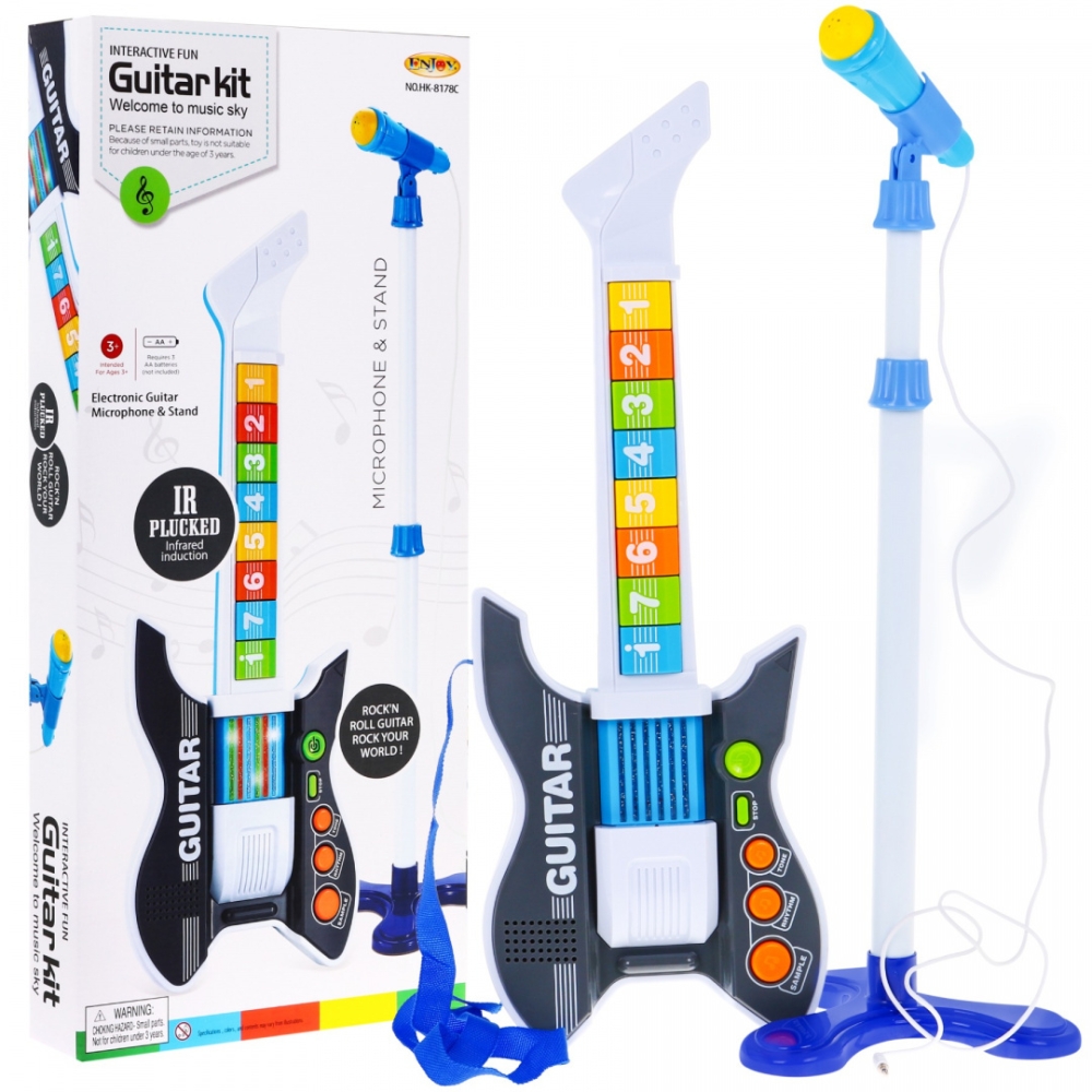 Spalvinga elektrinė gitara vaikams 3+ Trikojis mikrofonas + garsai Šviesos