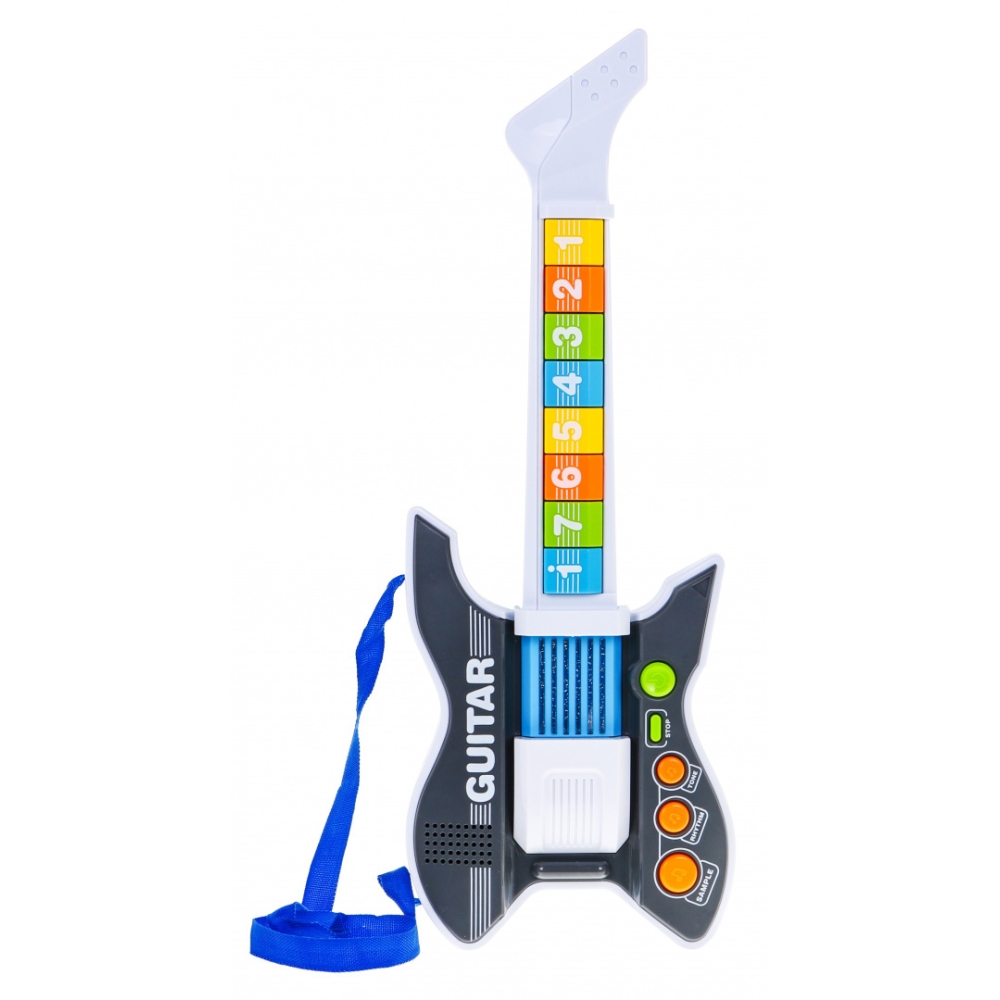 Spalvinga elektrinė gitara vaikams 3+ Trikojis mikrofonas + garsai Šviesos