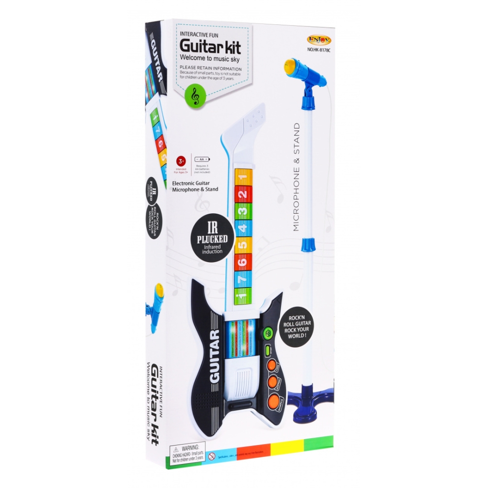 Spalvinga elektrinė gitara vaikams 3+ Trikojis mikrofonas + garsai Šviesos