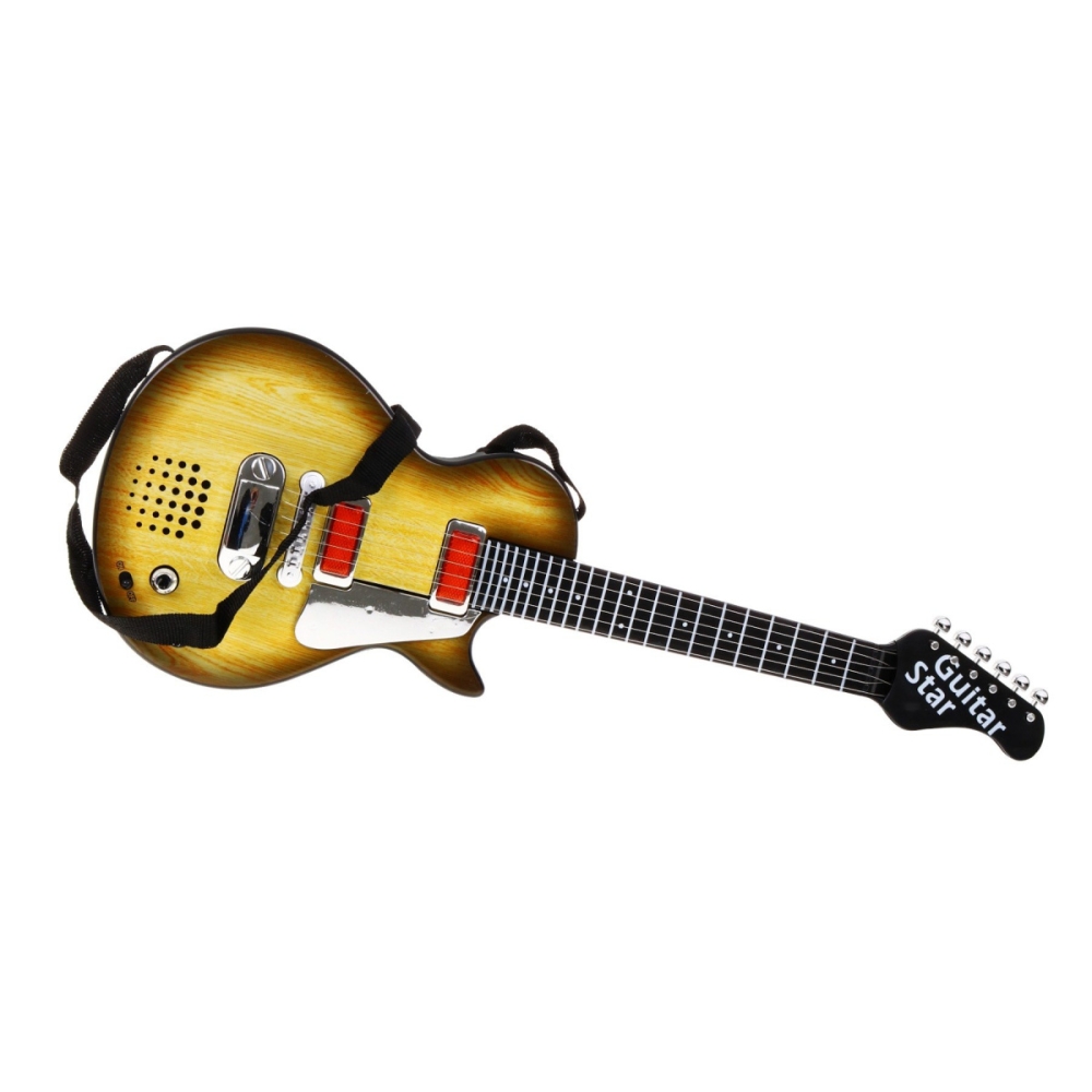 Elektrinė gitara vaikams 3+ medžio imitacija + ausinės su mikrofonu + šviesos garsai-Žaislai, Muzikiniai-e-vaikas