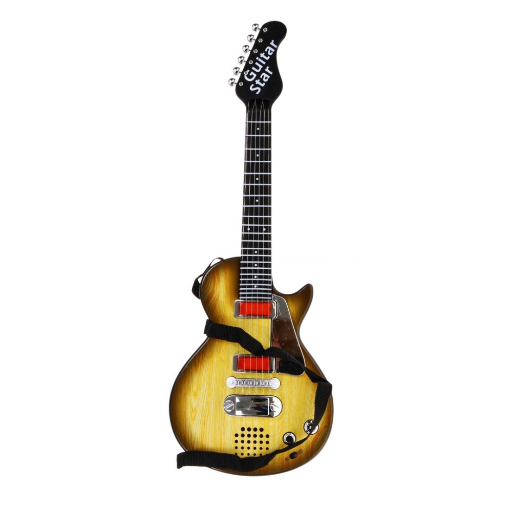 Elektrinė gitara vaikams 3+ medžio imitacija + ausinės su mikrofonu + šviesos garsai-Žaislai, Muzikiniai-e-vaikas