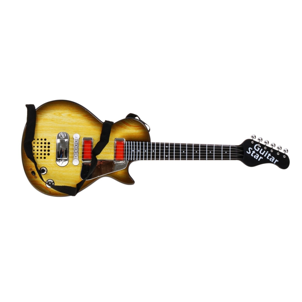 Elektrinė gitara vaikams 3+ medžio imitacija + ausinės su mikrofonu + šviesos garsai-Žaislai, Muzikiniai-e-vaikas
