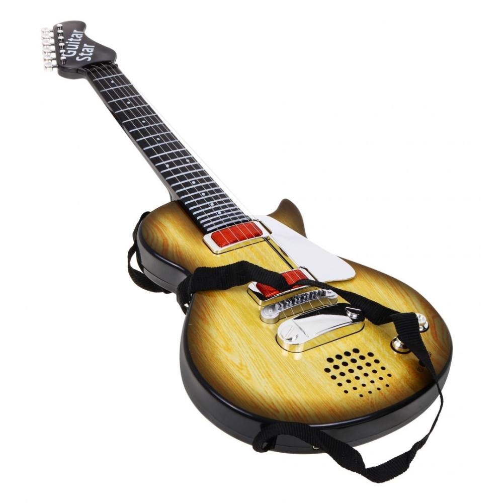 Elektrinė gitara vaikams 3+ medžio imitacija + ausinės su mikrofonu + šviesos garsai-Žaislai, Muzikiniai-e-vaikas