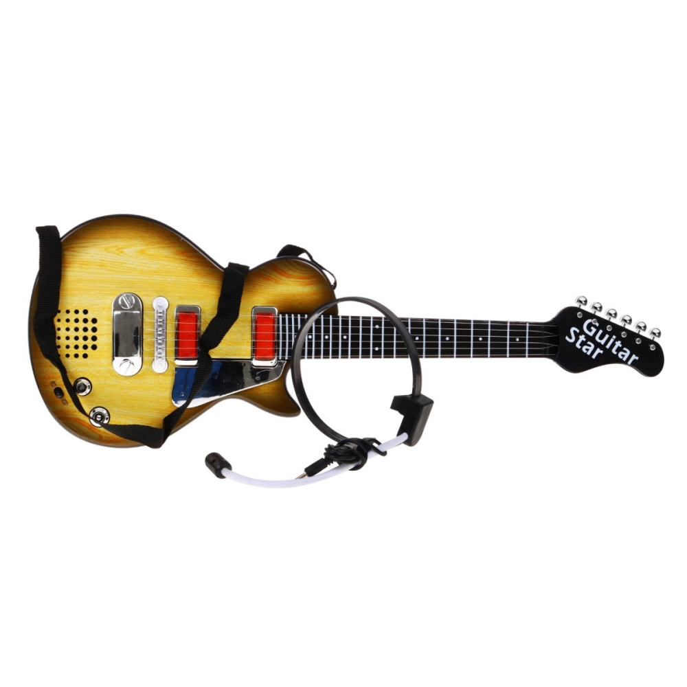 Elektrinė gitara vaikams 3+ medžio imitacija + ausinės su mikrofonu + šviesos garsai-Žaislai, Muzikiniai-e-vaikas