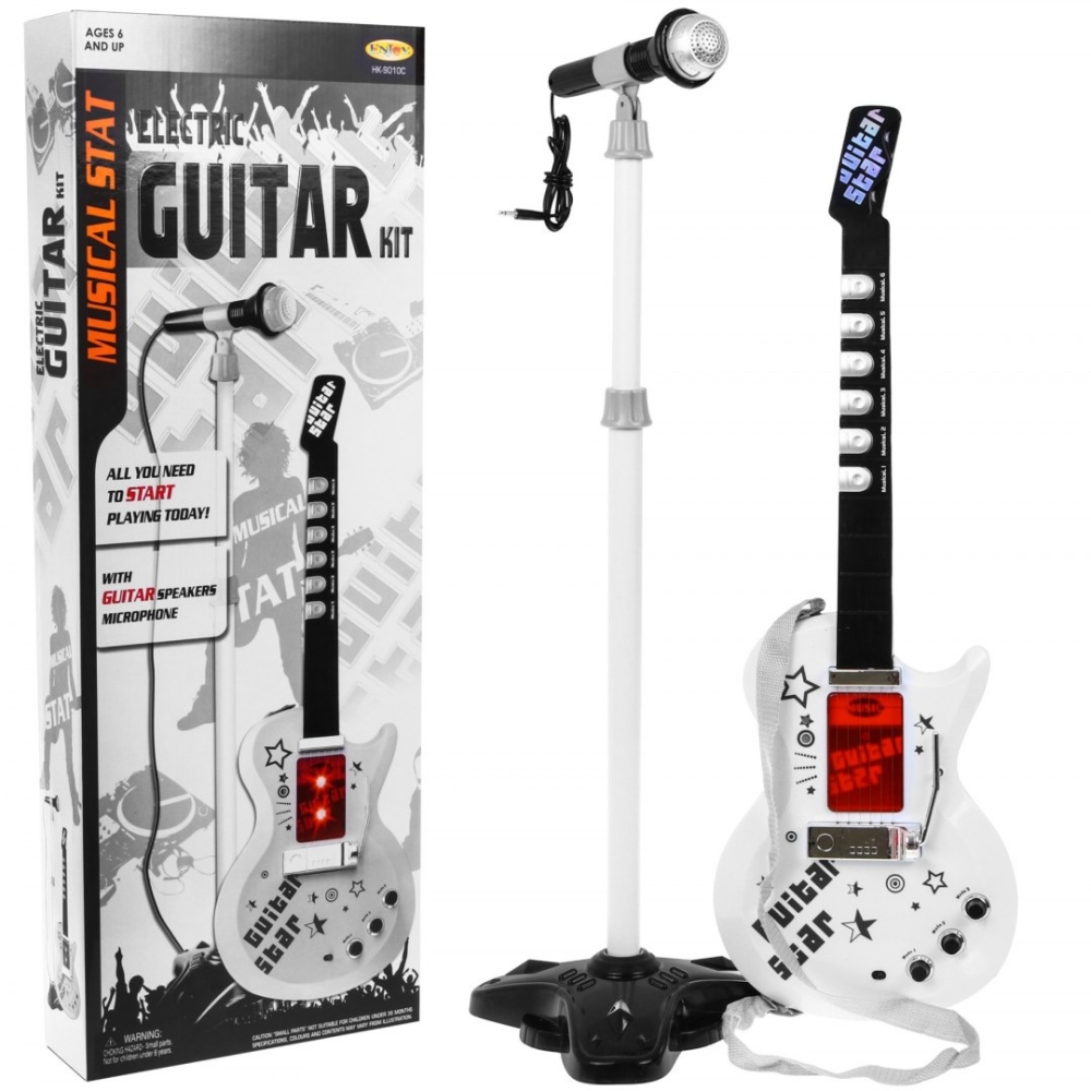Elektrinė gitara + mikrofonas vaikams 6+ Muzikinis instrumentas Garsai + šviesos-Žaislai, Muzikiniai-e-vaikas