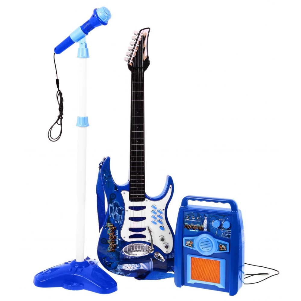 Gitara su priedais vaikams nuo 6 metų Mėlynas muzikos rinkinys: stiprintuvas + mikrofonas-Žaislai, Muzikiniai-e-vaikas
