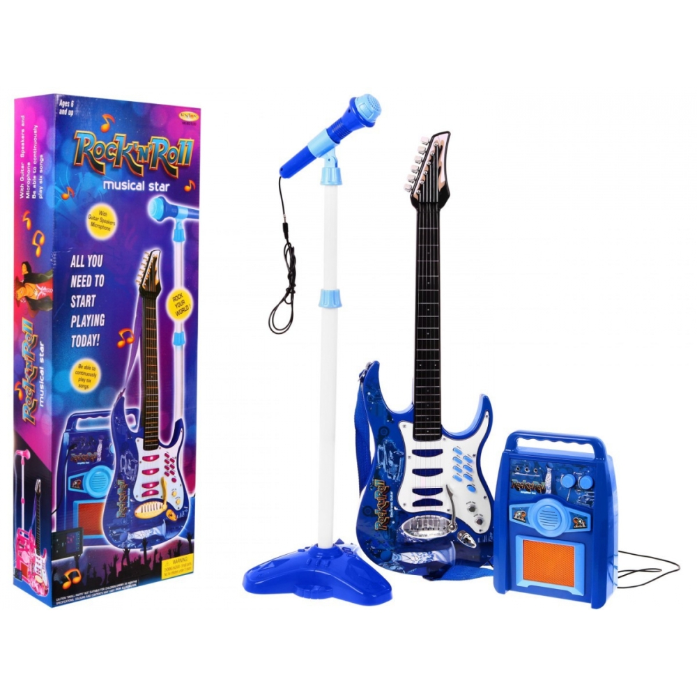 Gitara su priedais vaikams nuo 6 metų Mėlynas muzikos rinkinys: stiprintuvas + mikrofonas-Žaislai, Muzikiniai-e-vaikas