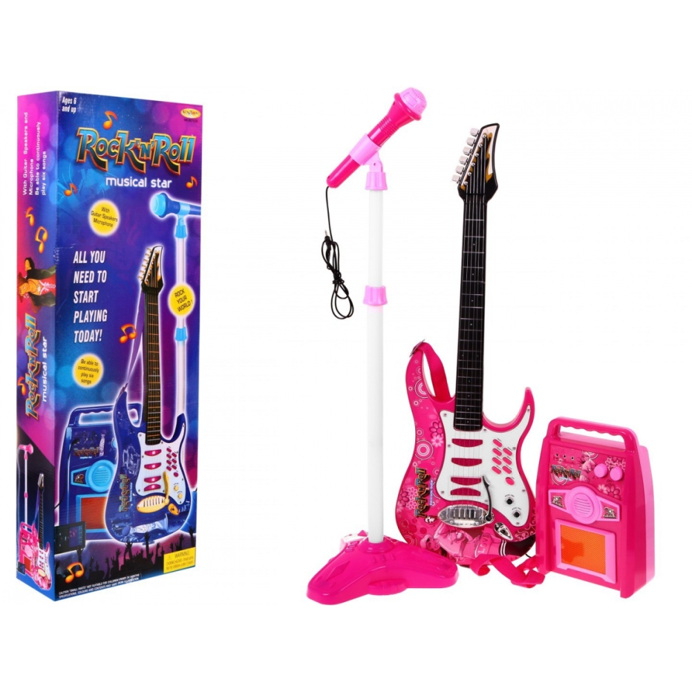 Gitara su priedais vaikams nuo 6 metų. Rožinis muzikos rinkinys: stiprintuvas + mikrofonas-Žaislai, Muzikiniai-e-vaikas