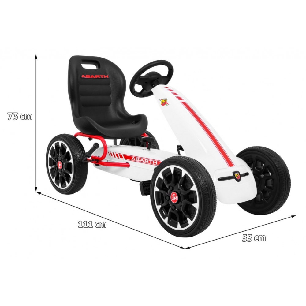 ABARTH pedalinis kartingas vaikams Baltas + EVA ratai + Rankinis stabdis + Laisvasis ratas-Judėjimui, Minami kartingai-e-vaikas