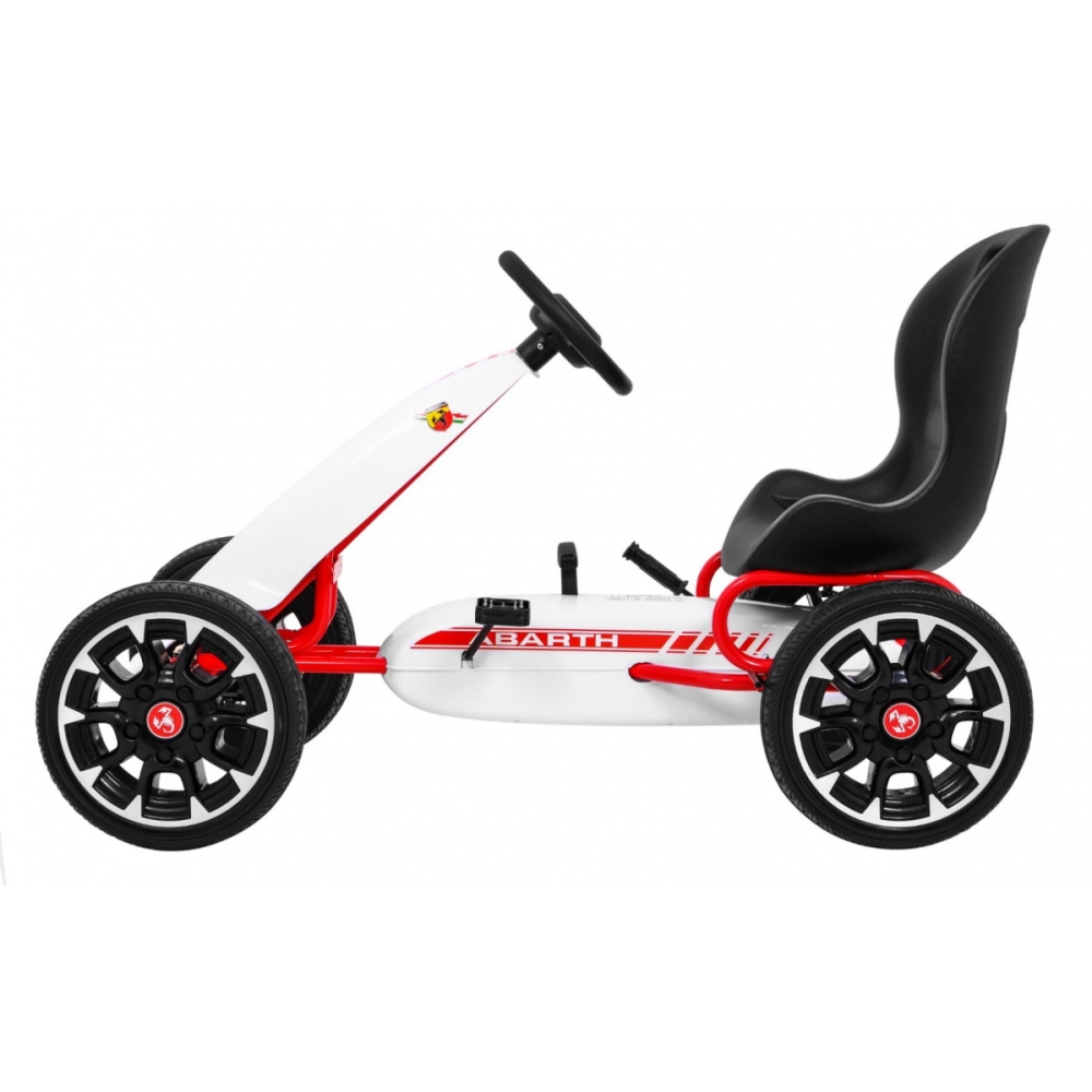 ABARTH pedalinis kartingas vaikams Baltas + EVA ratai + Rankinis stabdis + Laisvasis ratas-Judėjimui, Minami kartingai-e-vaikas