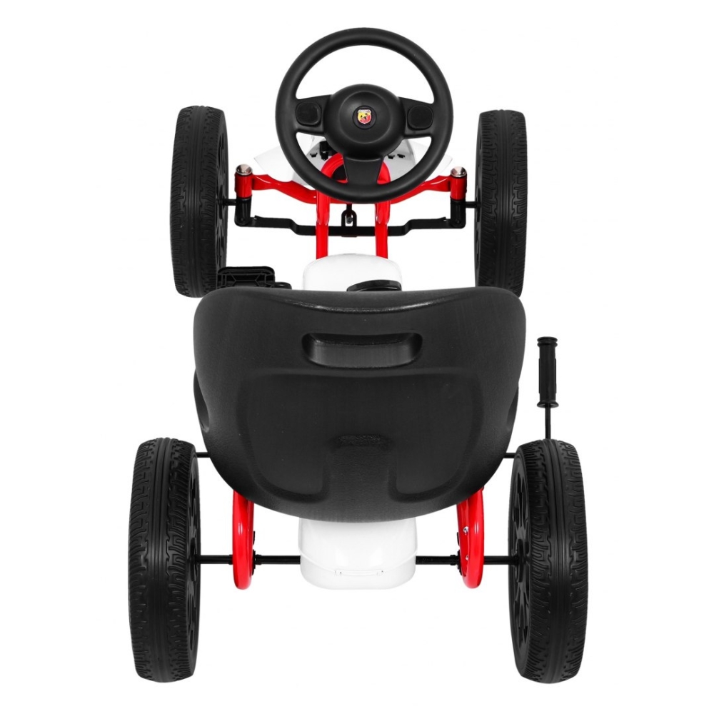 ABARTH pedalinis kartingas vaikams Baltas + EVA ratai + Rankinis stabdis + Laisvasis ratas-Judėjimui, Minami kartingai-e-vaikas