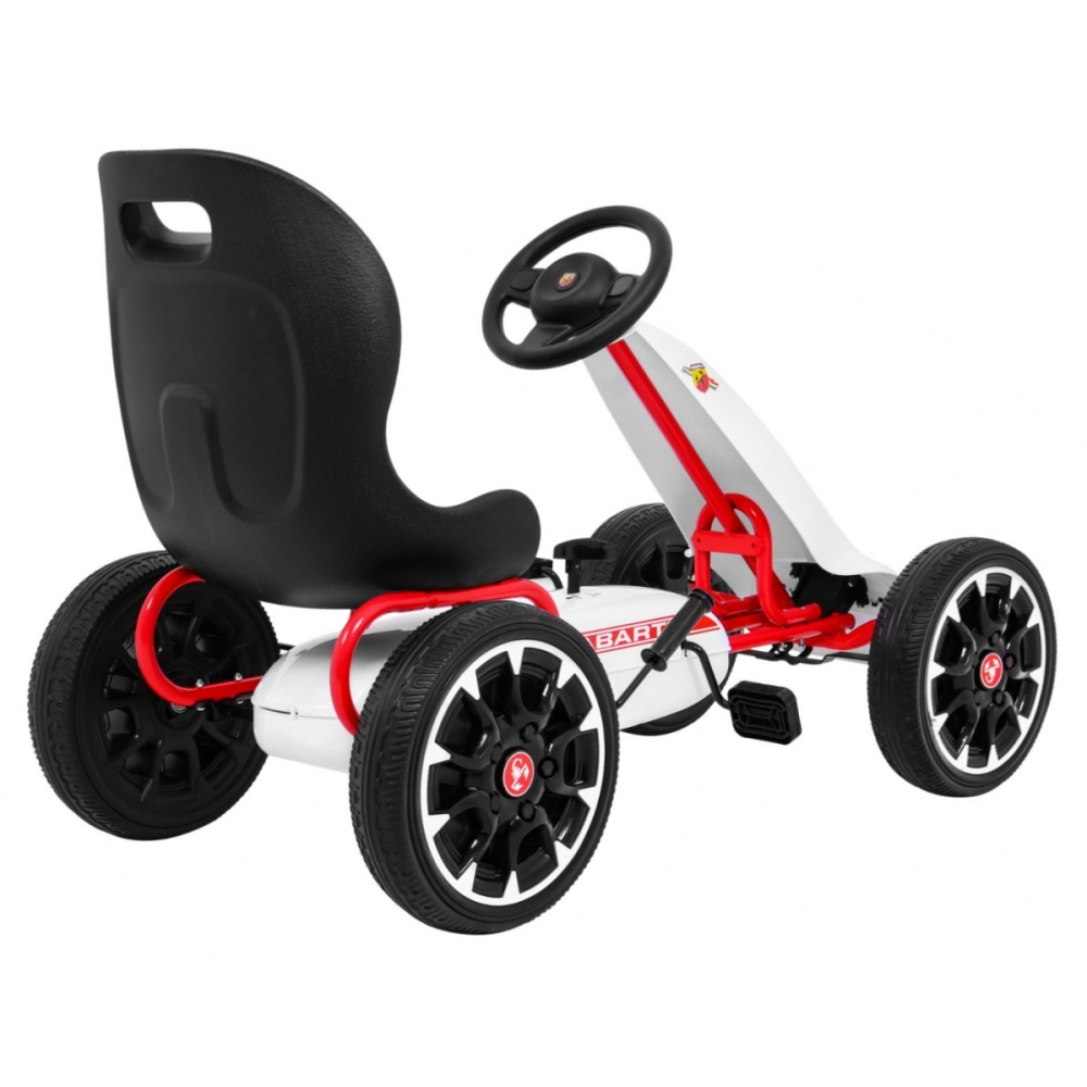 ABARTH pedalinis kartingas vaikams Baltas + EVA ratai + Rankinis stabdis + Laisvasis ratas-Judėjimui, Minami kartingai-e-vaikas