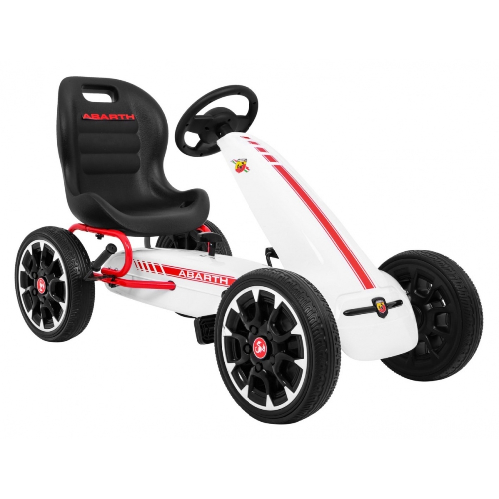 ABARTH pedalinis kartingas vaikams Baltas + EVA ratai + Rankinis stabdis + Laisvasis ratas-Judėjimui, Minami kartingai-e-vaikas