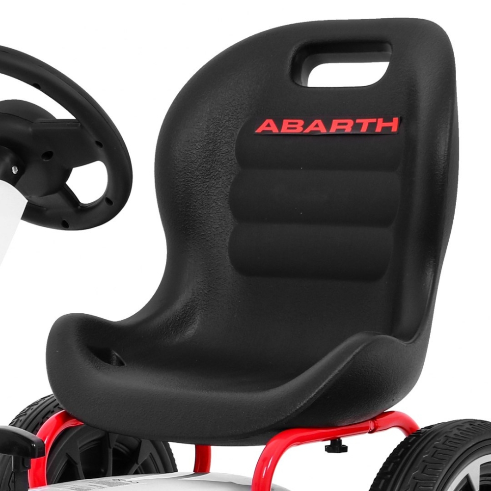 ABARTH pedalinis kartingas vaikams Baltas + EVA ratai + Rankinis stabdis + Laisvasis ratas-Judėjimui, Minami kartingai-e-vaikas