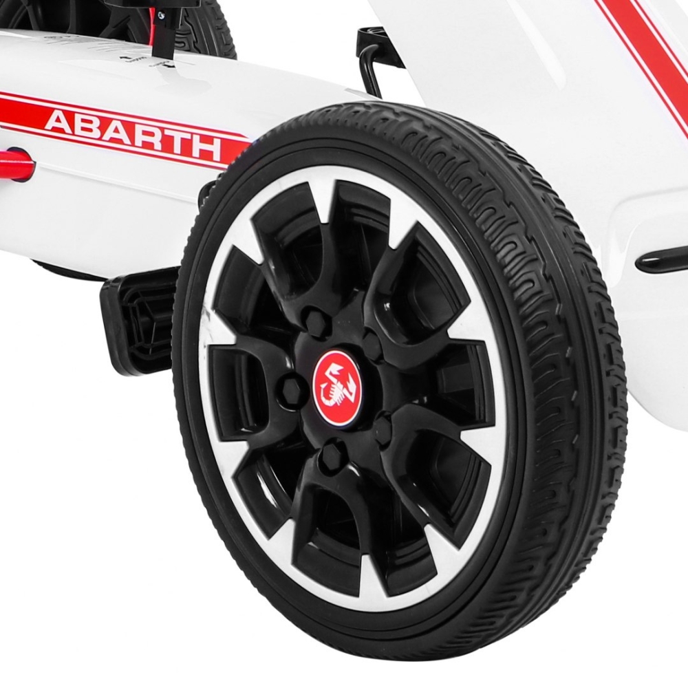 ABARTH pedalinis kartingas vaikams Baltas + EVA ratai + Rankinis stabdis + Laisvasis ratas-Judėjimui, Minami kartingai-e-vaikas