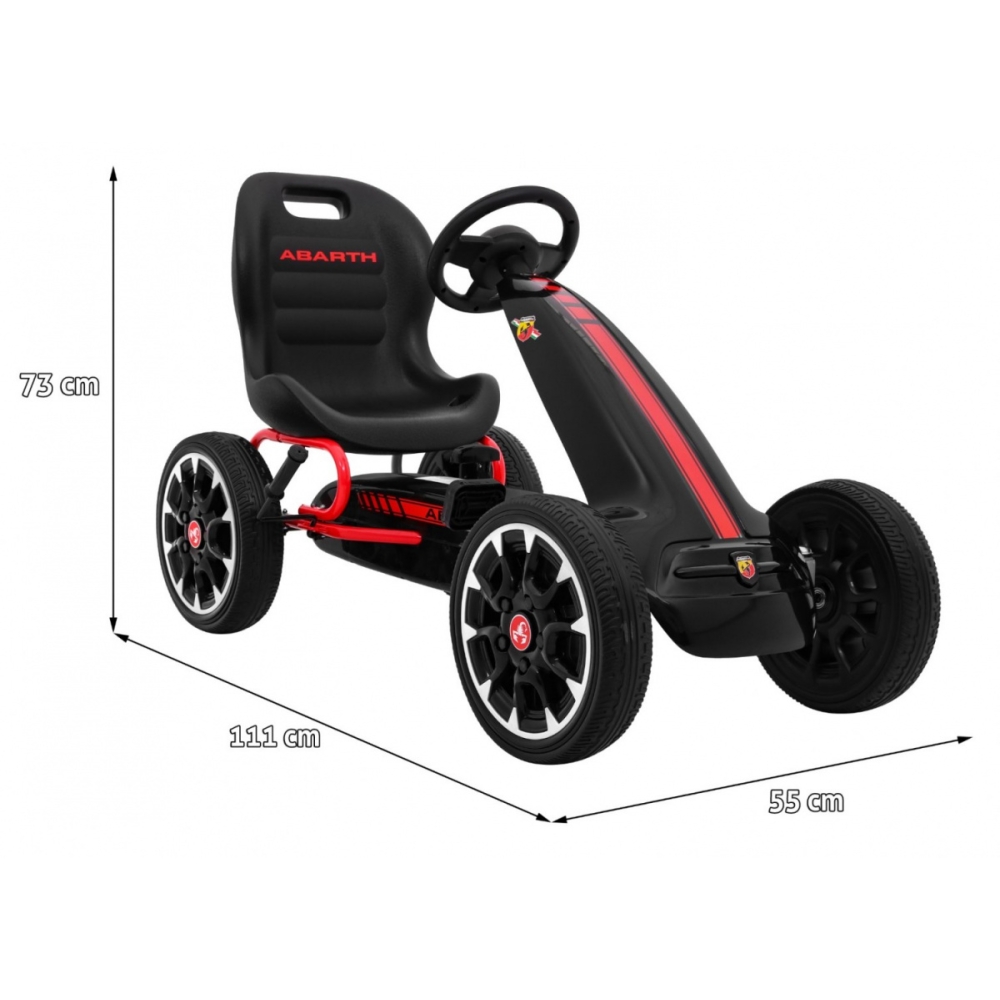 ABARTH pedalinis kartingas vaikams Juodas + EVA ratai + Rankinis stabdis + Laisvasis ratas-Judėjimui, Minami kartingai-e-vaikas