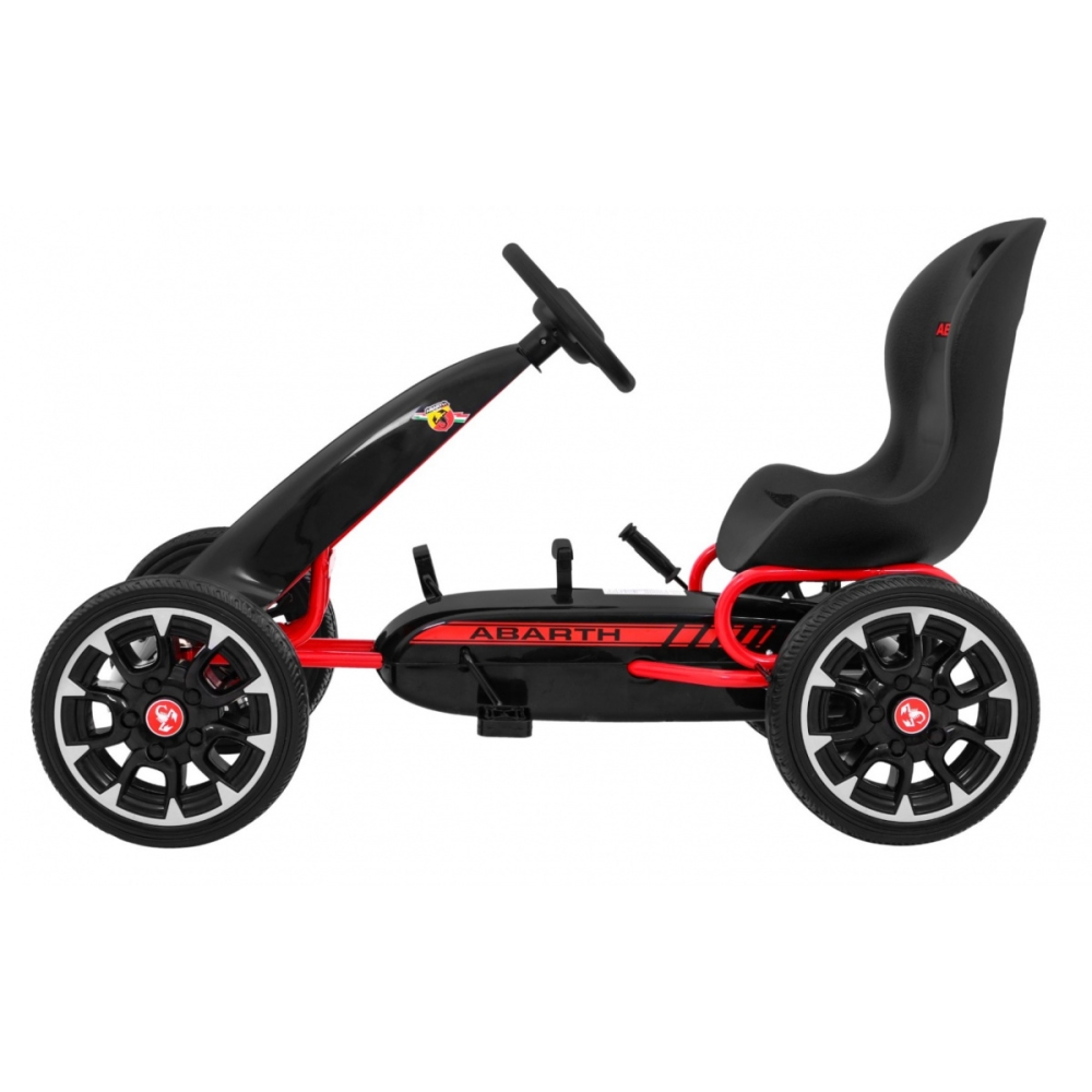 ABARTH pedalinis kartingas vaikams Juodas + EVA ratai + Rankinis stabdis + Laisvasis ratas-Judėjimui, Minami kartingai-e-vaikas