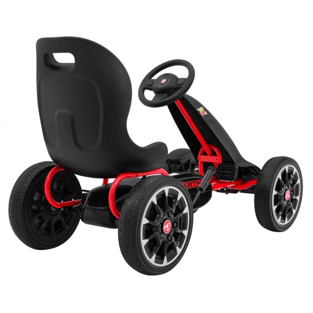 ABARTH pedalinis kartingas vaikams Juodas + EVA ratai + Rankinis stabdis + Laisvasis ratas-Judėjimui, Minami kartingai-e-vaikas