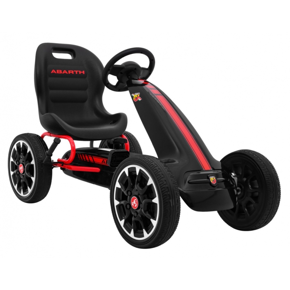 ABARTH pedalinis kartingas vaikams Juodas + EVA ratai + Rankinis stabdis + Laisvasis ratas-Judėjimui, Minami kartingai-e-vaikas