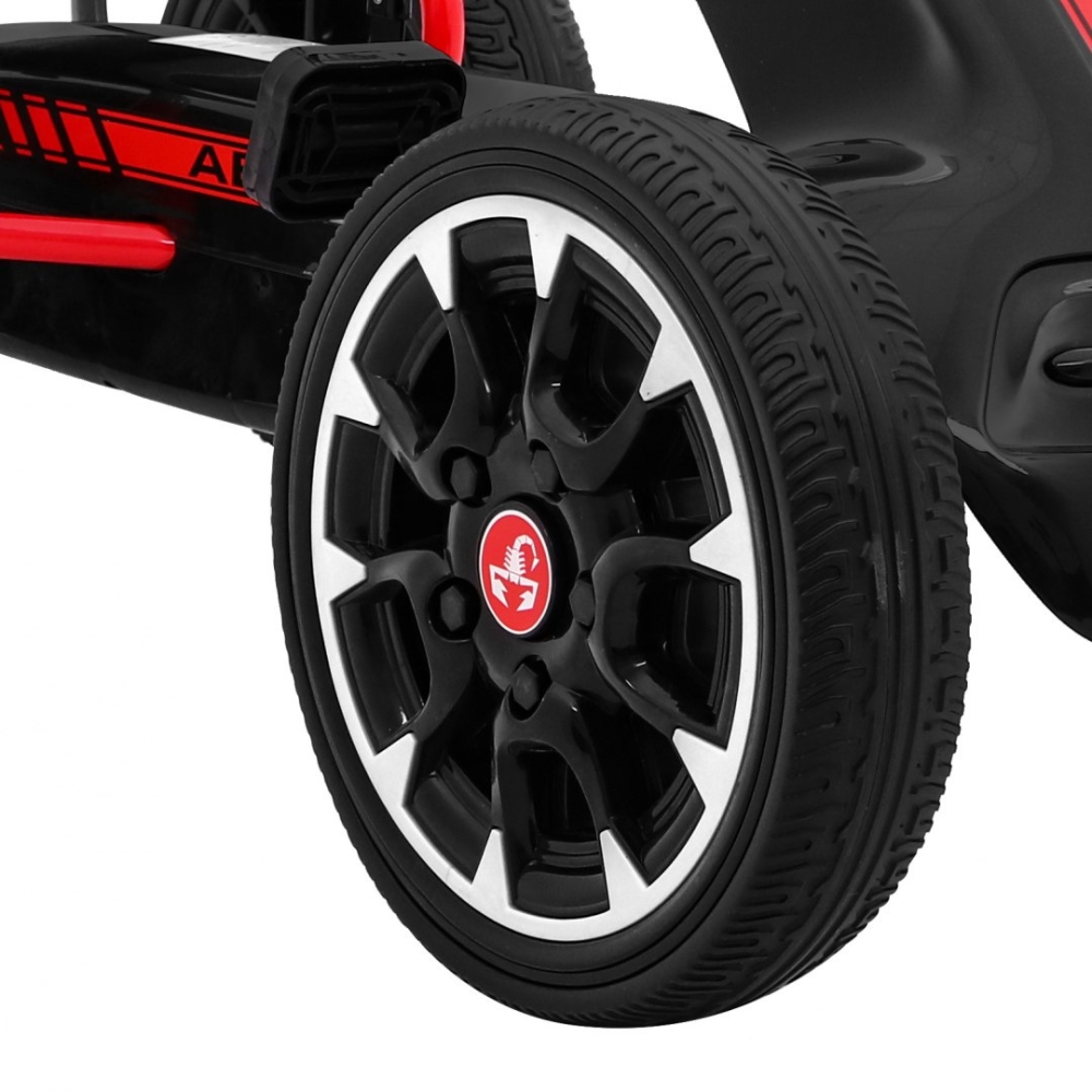 ABARTH pedalinis kartingas vaikams Juodas + EVA ratai + Rankinis stabdis + Laisvasis ratas-Judėjimui, Minami kartingai-e-vaikas