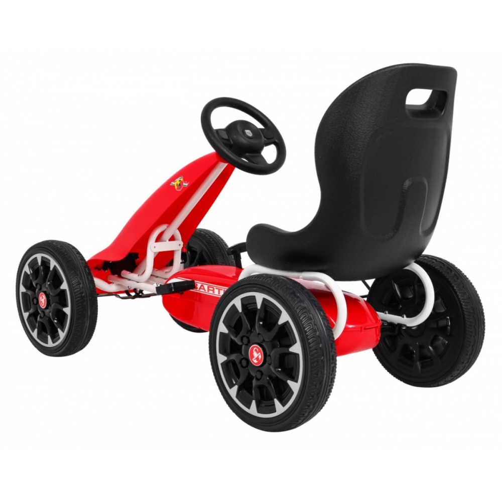 ABARTH pedalinis kartingas vaikams Raudonas + EVA ratai + Rankinis stabdis + Laisvasis ratas-Judėjimui, Minami kartingai-e-vaika
