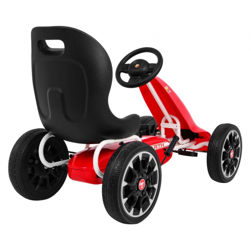 ABARTH pedalinis kartingas vaikams Raudonas + EVA ratai + Rankinis stabdis + Laisvasis ratas-Judėjimui, Minami kartingai-e-vaika