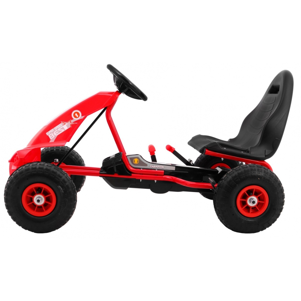 "Champion" pedalinis kartingas vaikams 3+ Raudona + Pripučiamos padangos + Reguliuojama sėdynė + Rankinis stabdis-Judėjimui, Min