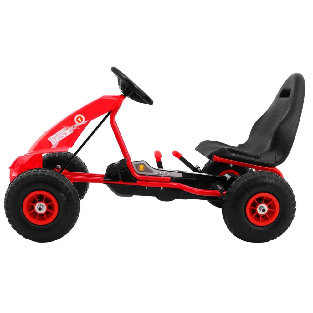 "Champion" pedalinis kartingas vaikams 3+ Raudona + Pripučiamos padangos + Reguliuojama sėdynė + Rankinis stabdis-Judėjimui, Min