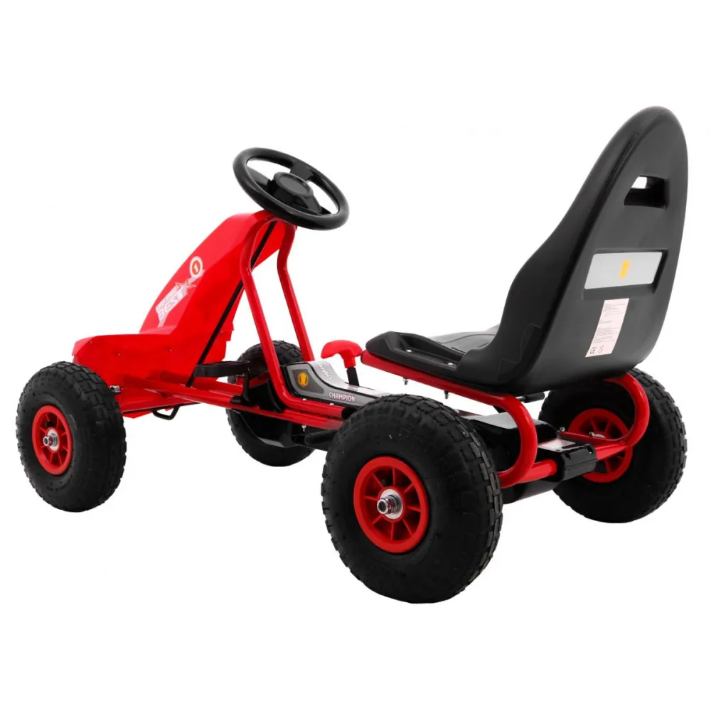 "Champion" pedalinis kartingas vaikams 3+ Raudona + Pripučiamos padangos + Reguliuojama sėdynė + Rankinis stabdis-Judėjimui, Min