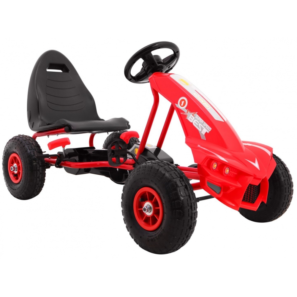 "Champion" pedalinis kartingas vaikams 3+ Raudona + Pripučiamos padangos + Reguliuojama sėdynė + Rankinis stabdis-Judėjimui, Min