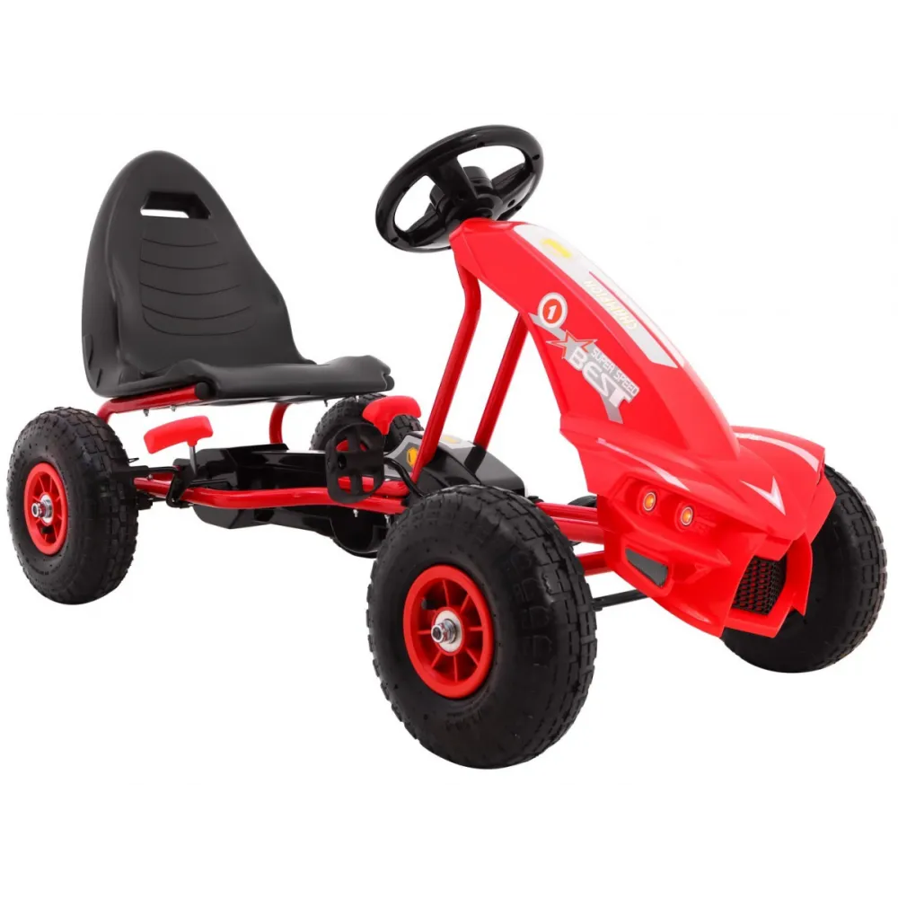 "Champion" pedalinis kartingas vaikams 3+ Raudona + Pripučiamos padangos + Reguliuojama sėdynė + Rankinis stabdis-Judėjimui, Min