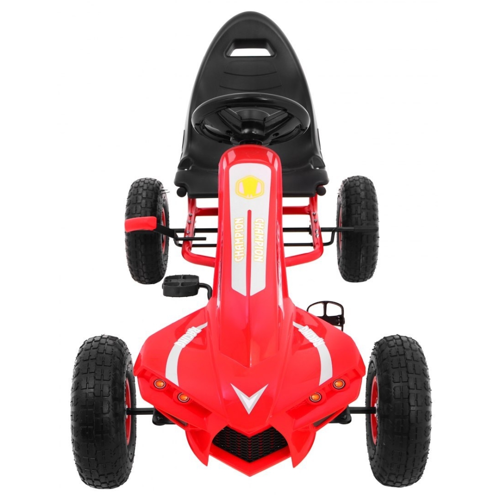"Champion" pedalinis kartingas vaikams 3+ Raudona + Pripučiamos padangos + Reguliuojama sėdynė + Rankinis stabdis-Judėjimui, Min