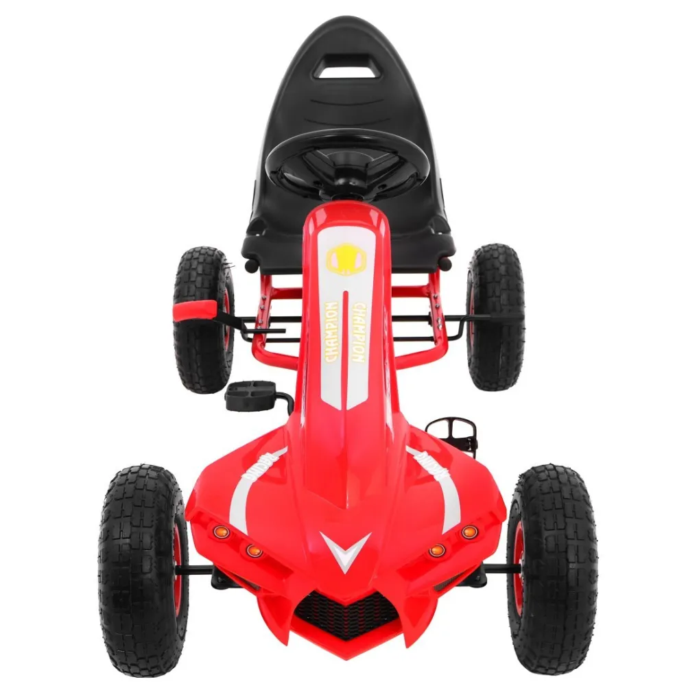 "Champion" pedalinis kartingas vaikams 3+ Raudona + Pripučiamos padangos + Reguliuojama sėdynė + Rankinis stabdis-Judėjimui, Min